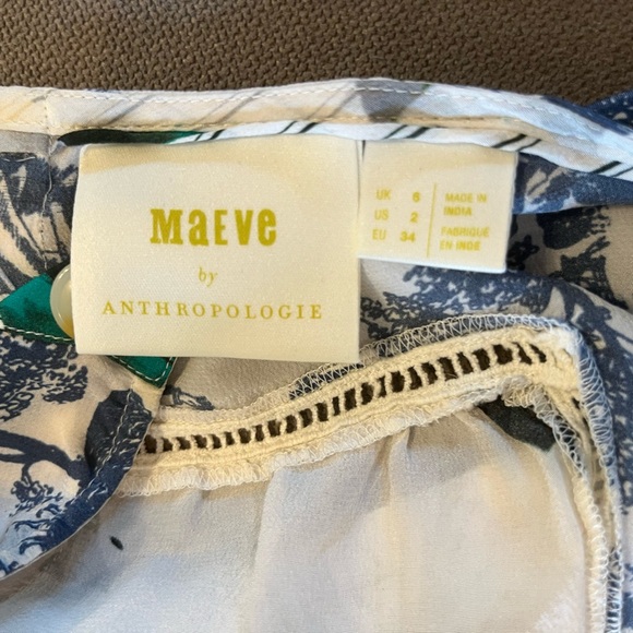 Anthropologie Maeve Floral Striped Silk Top - size 2 Extra Small boho - Picture 2 of 3